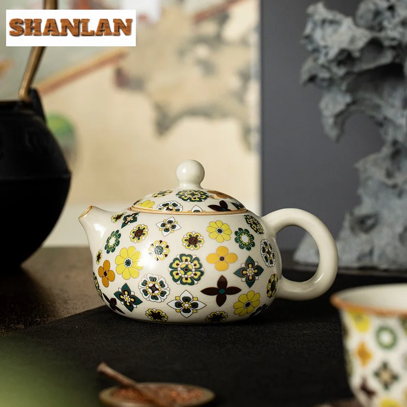 180ML Retro Ru Kiln Porcelain Teapot Japanese Tang Dynasty Baoxiang Xishi Pot Household Tea Maker Kettle Tableware Supplies Gift