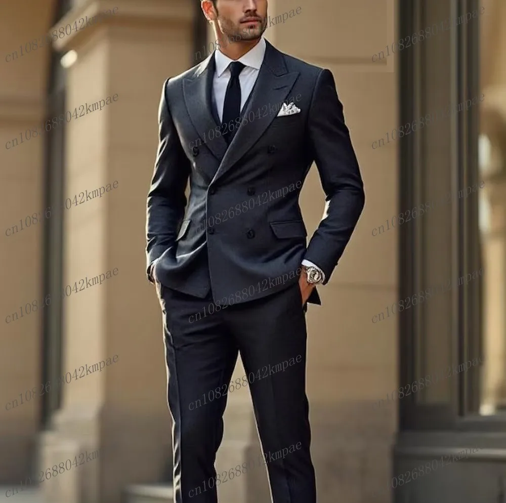

Fashion Dark Grey Formal Occasion Men Suit Groom Groomsman Wedding Party Prom Business Male Tuxedos 2 Piece Set Blazer Pants