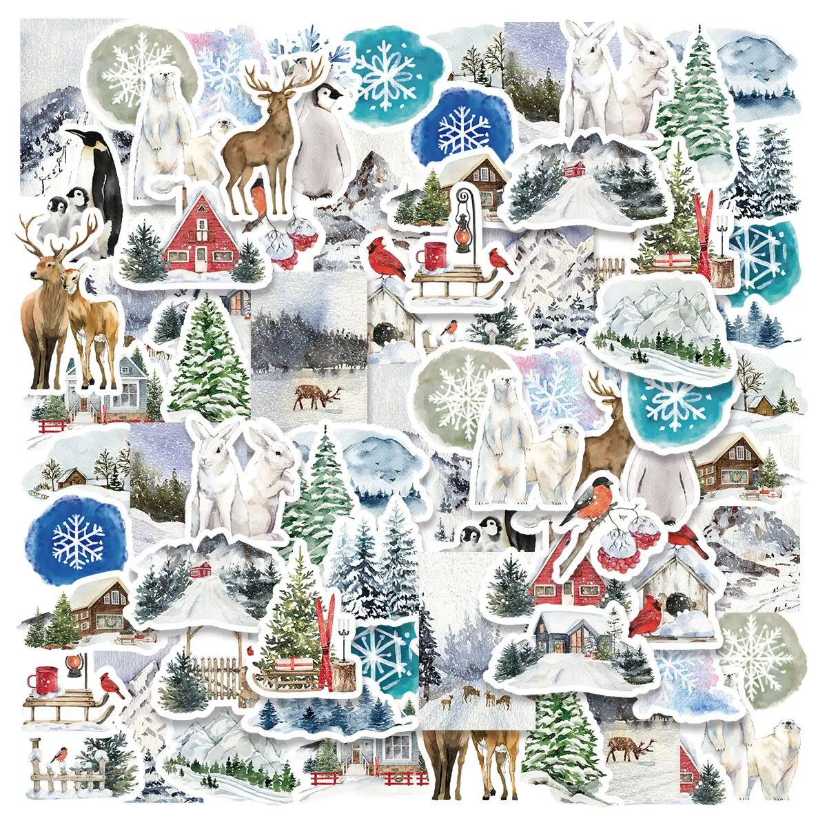 30pcs Northern Snow Township Stickers, Snowflakes and Animated Reindeer,All Kinds of Creative Decorative Stickers DIY Scrapbooks