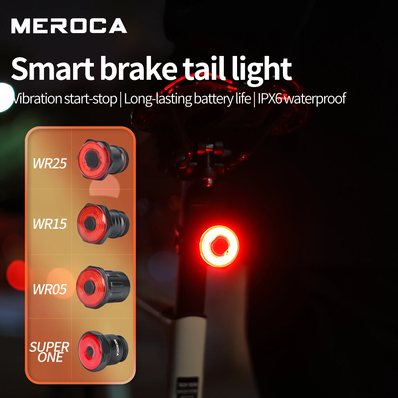 

MEROCA MTB Taillight IPX6 Waterproof Intelligent Brake Sensing Cycling Lights USB Charging Bike Rear Lamp Bicycle Accessories