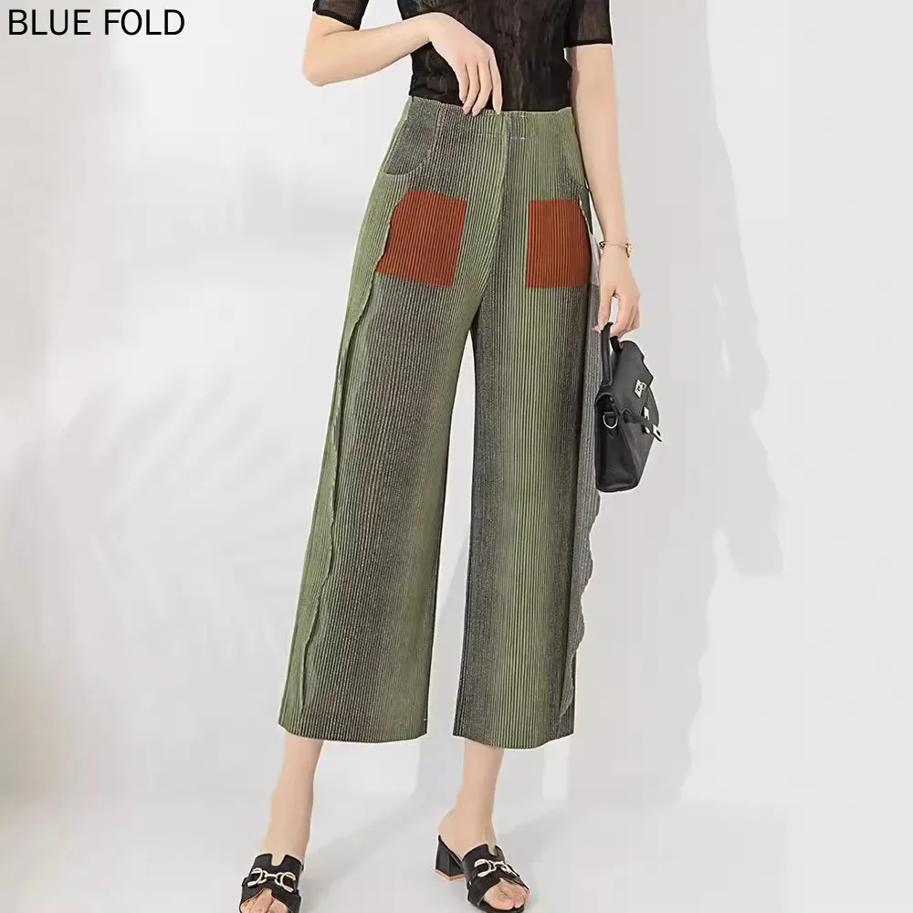 MIYAKE Pleated Casual Pants Women's Spring New Fashion Versatile Gradient Printed Ruffled Drape Nine-Point Pants PLEATS Trousers