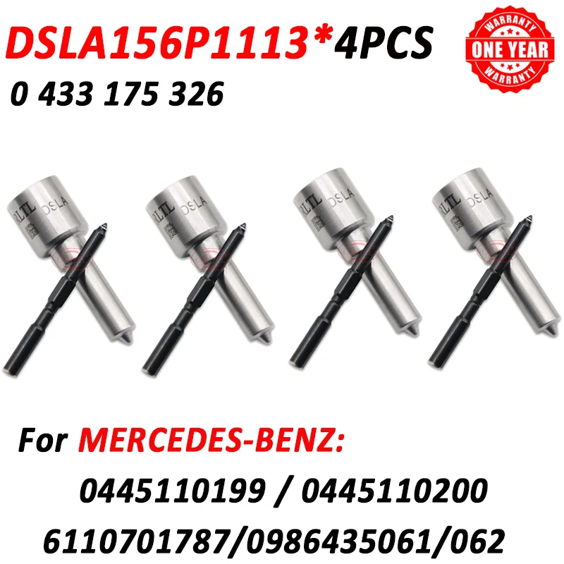 

4 шт. форсунка DSLA156P1113 для дизельного топлива, спрей 0 433 175 326 для MERCEDES BENZ 0445110199 0445110200 A 6110701787 0986435061