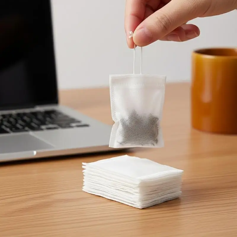 @*100Pcs Empty Nonwoven Tea Bags Drawstring Filter Pouch Eco Friendly for Herbal Loose Leaf DIY Tea Brewing Office Use