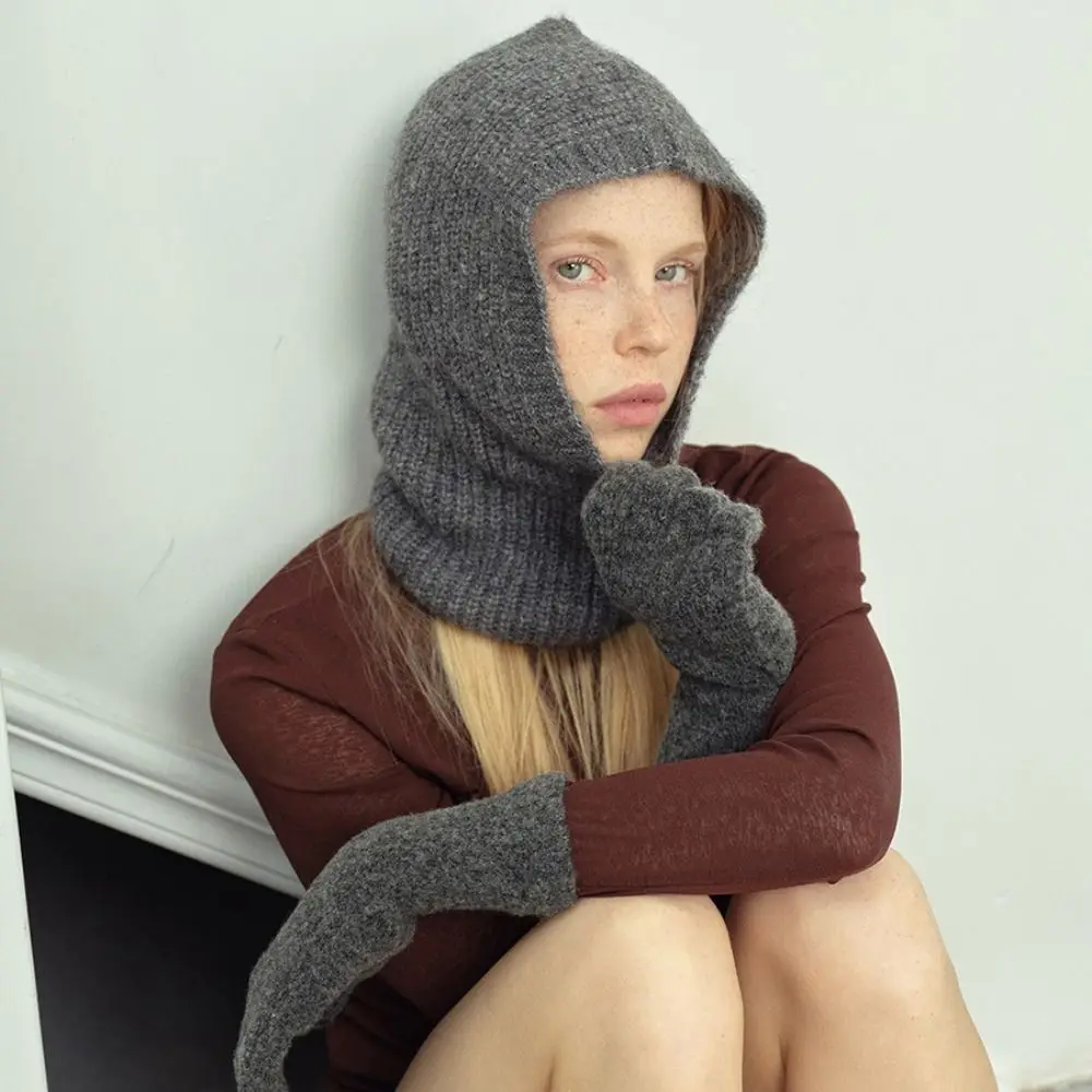 Simple Alpaca Wool Balaclava Hat Fleece Wool Blend Earflap Hat Beanie Solid Color Hooded Beanies Winter/Autumn