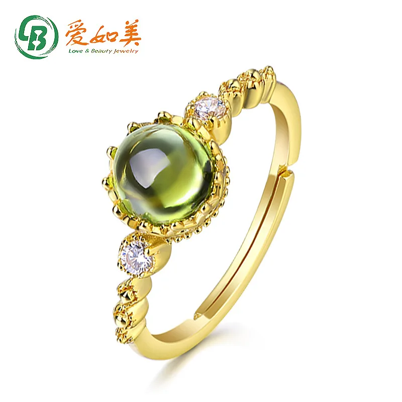

New Personalized Color Treasure Olivine Ring Vintage Lace Hollow 18K Gold PT950 Platinum Silver Plated 7-Layer Gold Ring
