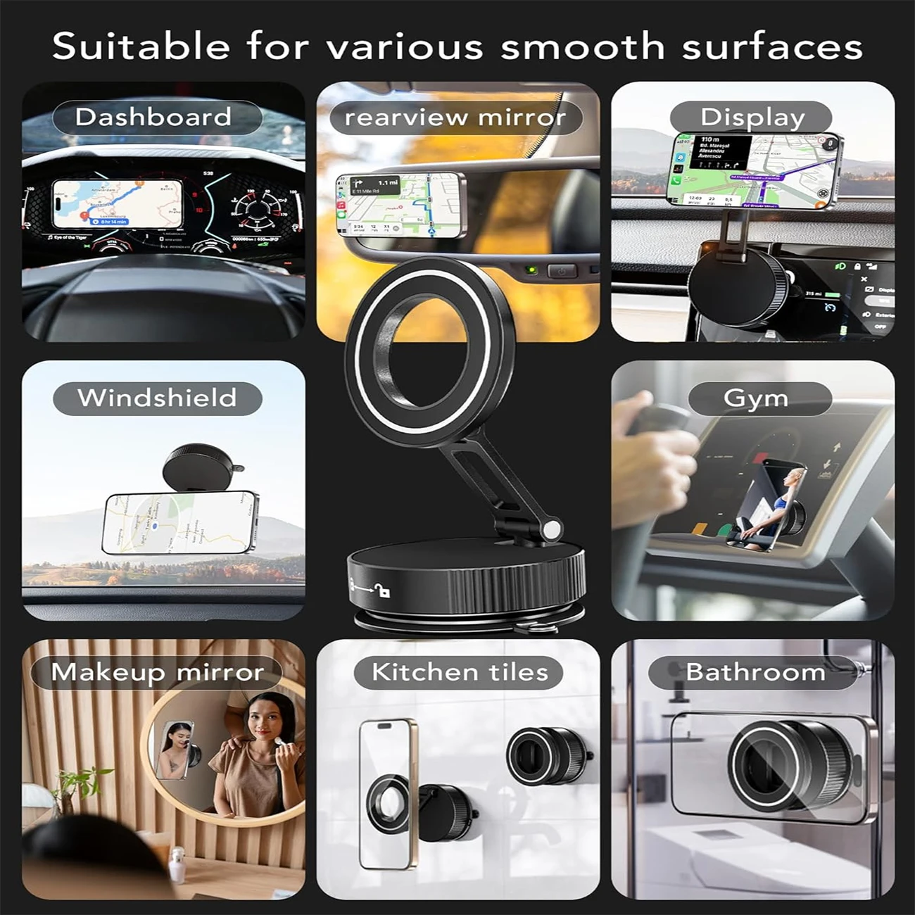 2026 Upgraded Vacuum Magnetic Car Phone Holder 360° Reinforced 96LBS Ultra Suction Cup Phone Mount for MagSafe Cell Phone