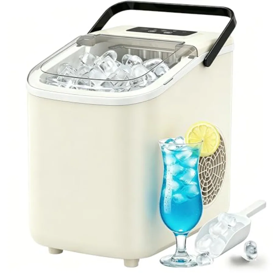 Countertop Ice Maker with Handle, Small Portable Self-Cleaning Ice Machine with Basket and Scoop 26lbs/24H, 9 Ice Cubes in 6 Mi