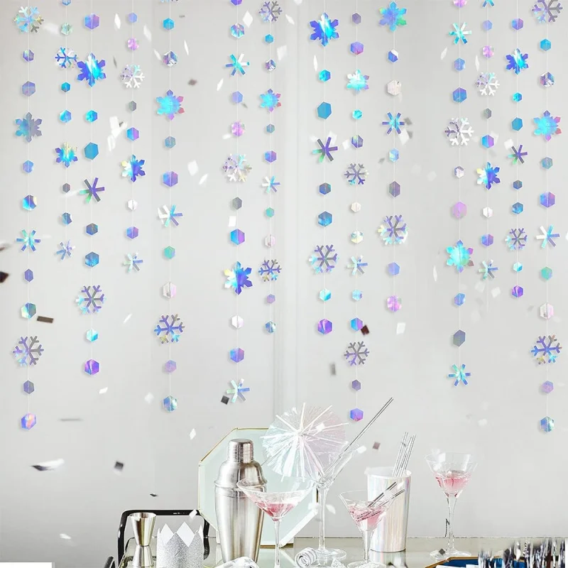 4M Illusion Snowflake Paper Garland Birthday Wedding Baby Shower Party Christmas Winter Wonderland Party Pull Flag Garland Decor