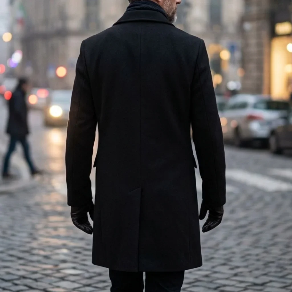 Neuer Winter-Herren-Doppelreihiger Trenchcoat Knielang Multi-Taschen Warme Streetwear Business Casual Oberbekleidung Garib-Stil – Detail 5
