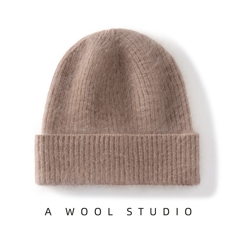 

Fashionable Autumn and Winter New Women's 100% Wool Pulled Up Solid Color Hat Outdoor Warm and Windproof Ear Protection Hat