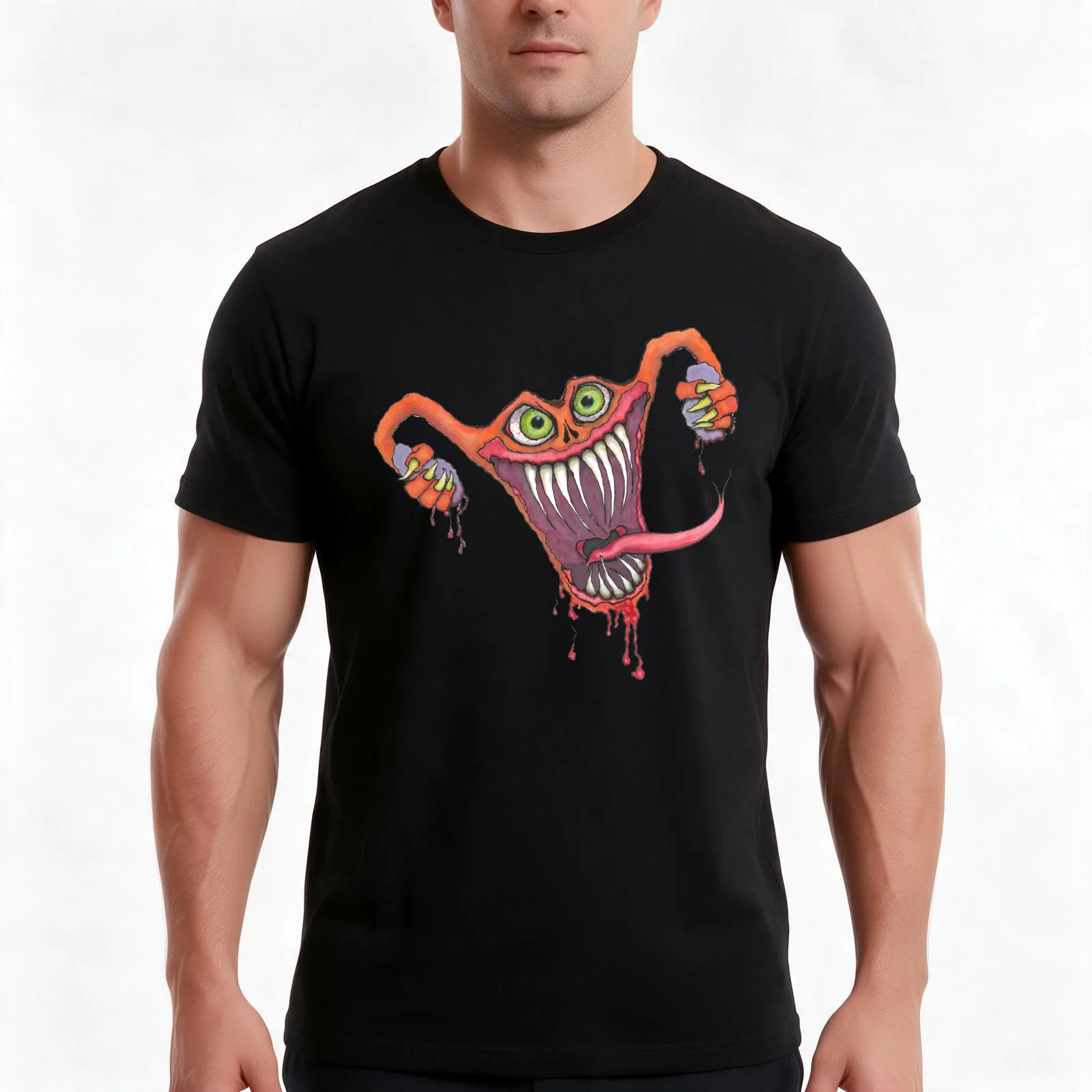 Angry Uterus T-Shirt, Summer Casual Cotton Tee, Oversized Streetwear Tops, Vintage Graphic Print, Loose Fit Short Sleeve
