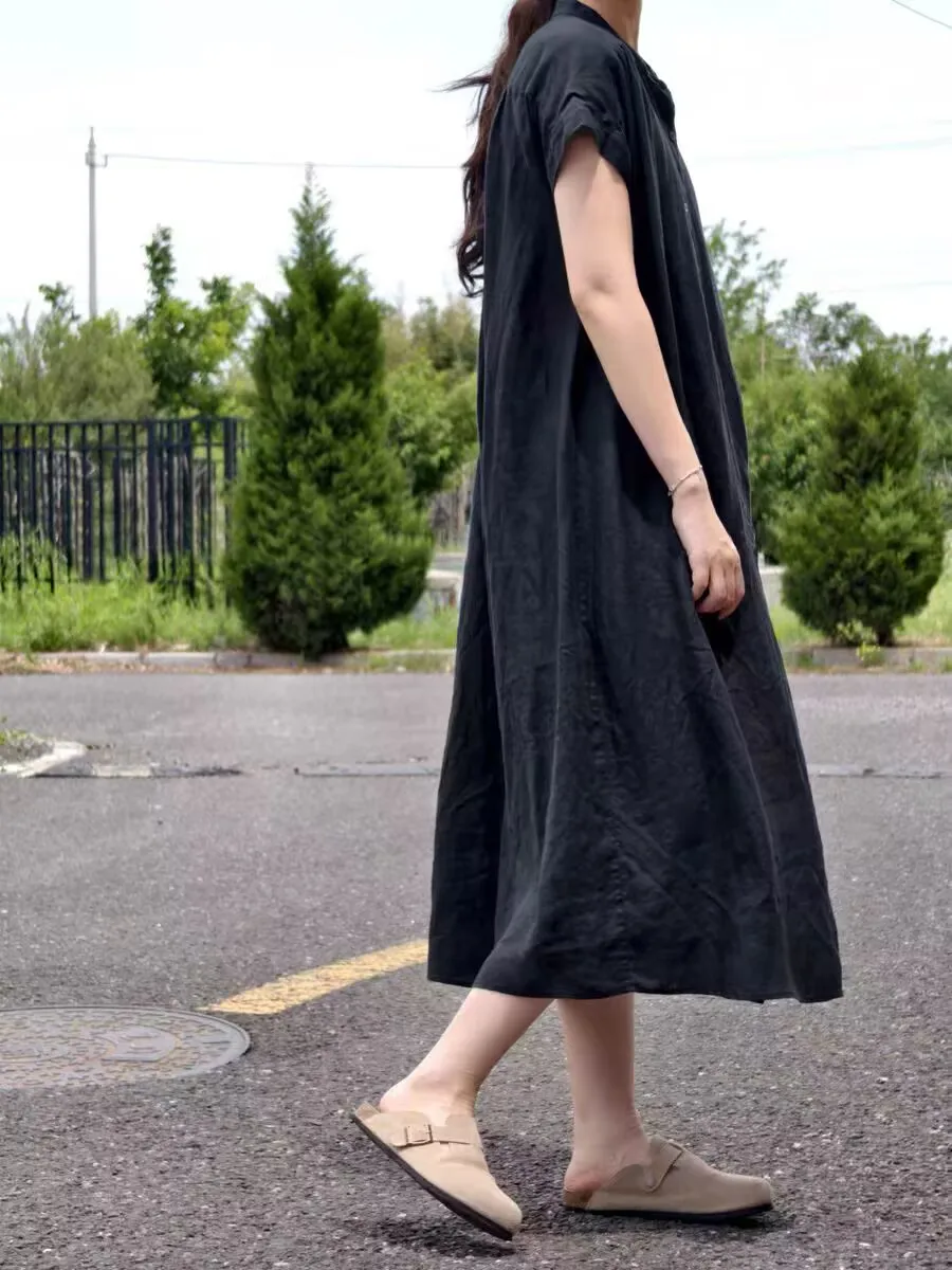 ฤดูร้อน 2025 ใหม่สไตล์ญี่ปุ่นผ้าฝ้ายเสื้อหลวมสบายSlimming A-Lineผ้าลินินBasic Robe N911