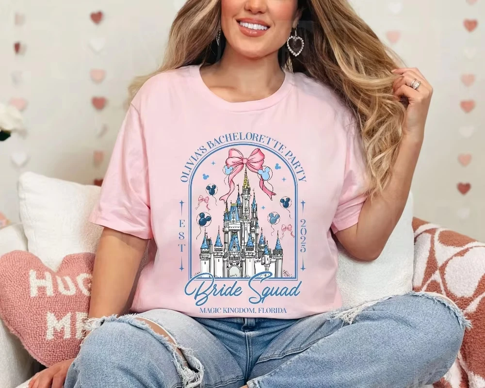 2025 الصيف موضة جديدة القلعة الزفاف مريحة القوس قميص الفردي حفلة تي شيرت الزفاف دش هدية سعيد تي شيرت حجم يصل #3