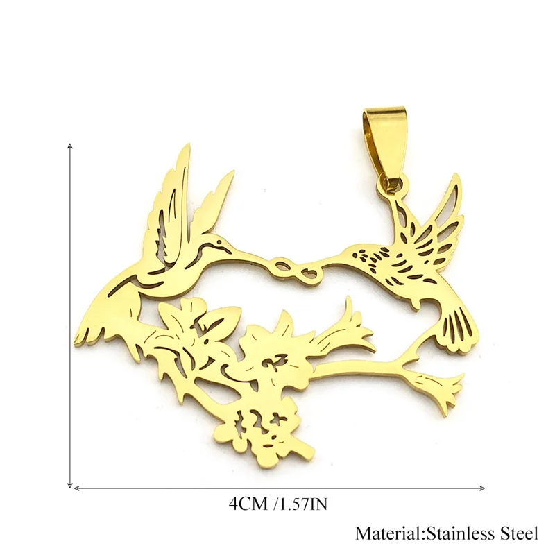 3Pcs Hummingbirds Kisssing Flower Love Pendants For Women Men Stainless Steel Gold Silver Color Birds Charms Jewelry Gifts