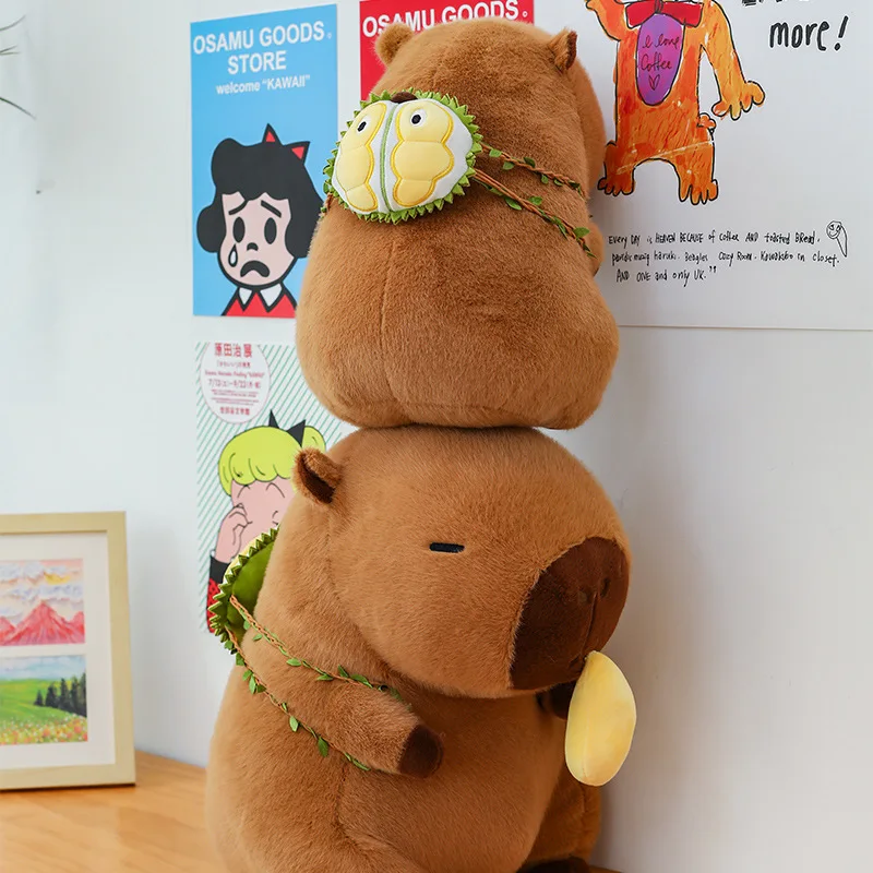 귀여운 카피바라 과일 두리안 봉제 인형 베개 귀여운 기니피그 봉제 인형 탈부착 가능한 백팩 어린이 생일 크리스마스 선물