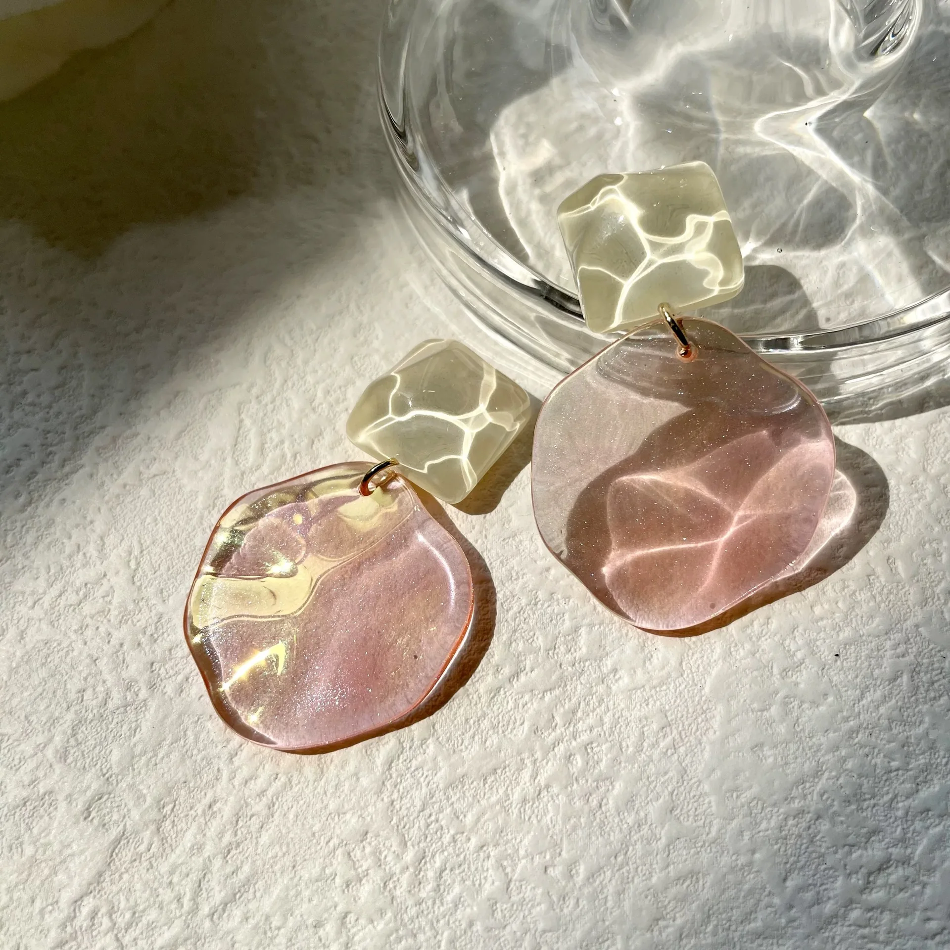 Summer Day Irregular Water Ripple Acrylic Resin Transparent Earrings for Women Sweet Girl Fashion Jewelry Party Birthday Gift