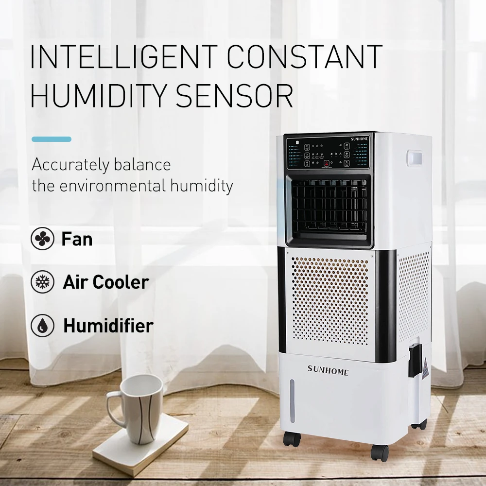 3-Speeds 18L 90W Portable Floor Fan Humidifier Air Cooler with Remote Control, 220-240V/50-60Hz, 33.5*34*84cm