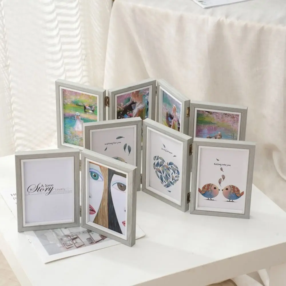 Creative Foldable Hinge Photo Frame Double/Triple Wooden Portrait Picture Frame Rectangular 2/3/4/5 Linked