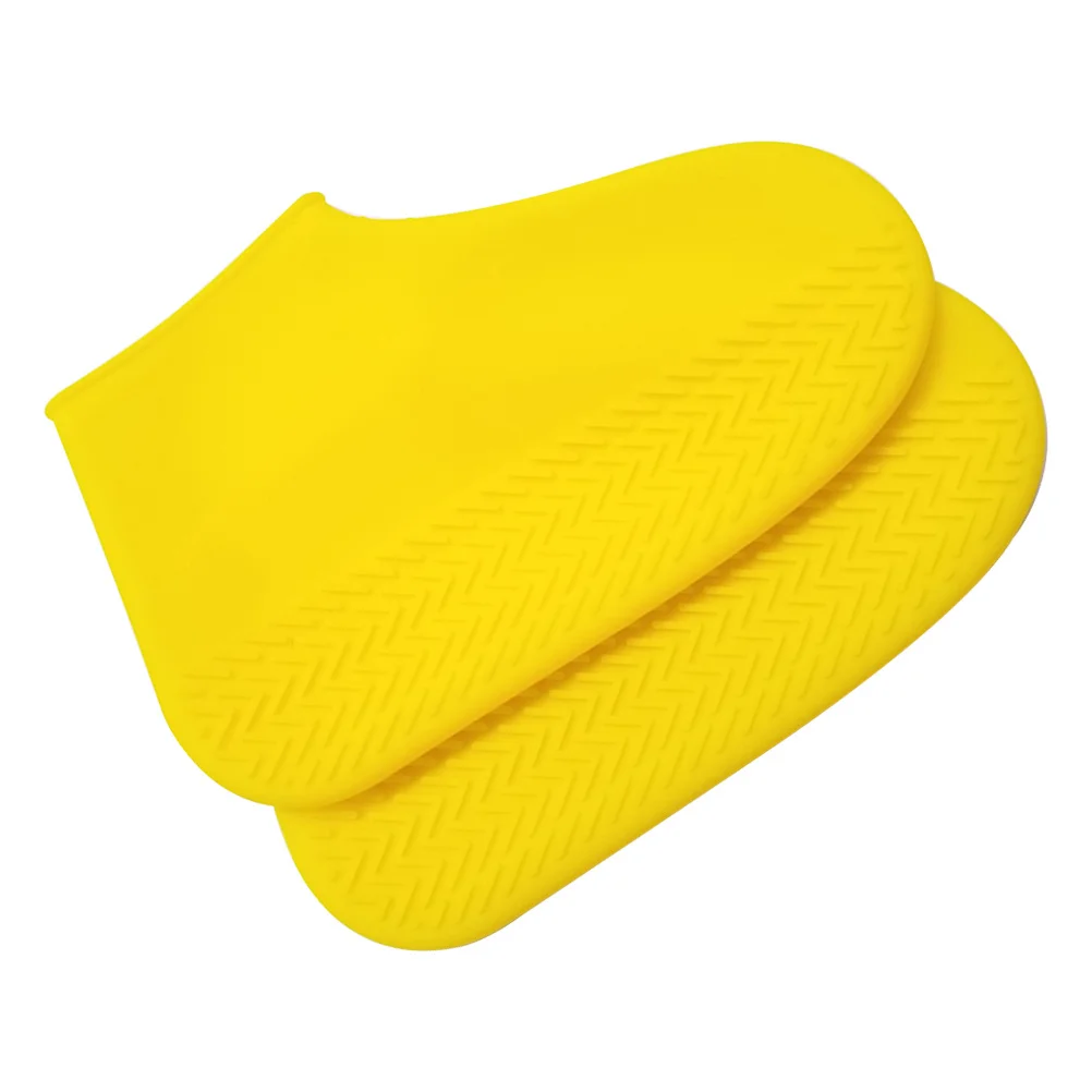 Par de sapatos de silicone amarelo capa resistente ao desgaste engrossar botas protetor impermeável anti-deslizamento sapato capa uso ao ar livre