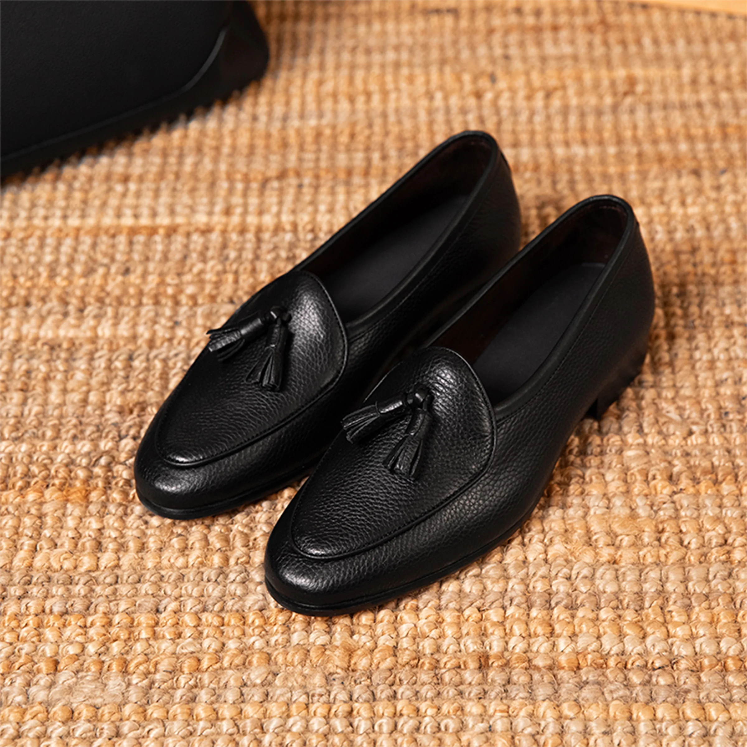 Mr. Lusan Belgium Loafers Unstructured Soft Surface Cowhide Gentry Wear Spring and Summer Slip-on Tassel Casual Loafers