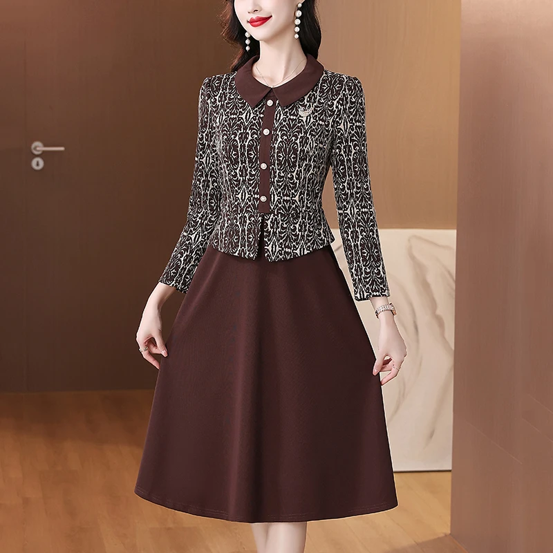 Winter Office Lady Vintage Casual Fake Tweedelige Bodycon Elegante Feestavond Vested Herfst Gebreide Midi Prom Dress XQ307