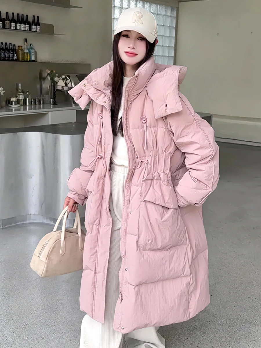 Señoras Thiened largo blanco Du down Jaet invierno 2024 nuevo Sle Commute Faion Abrigo con capucha prendas de vestir exteriores cálidas tendencia femenina