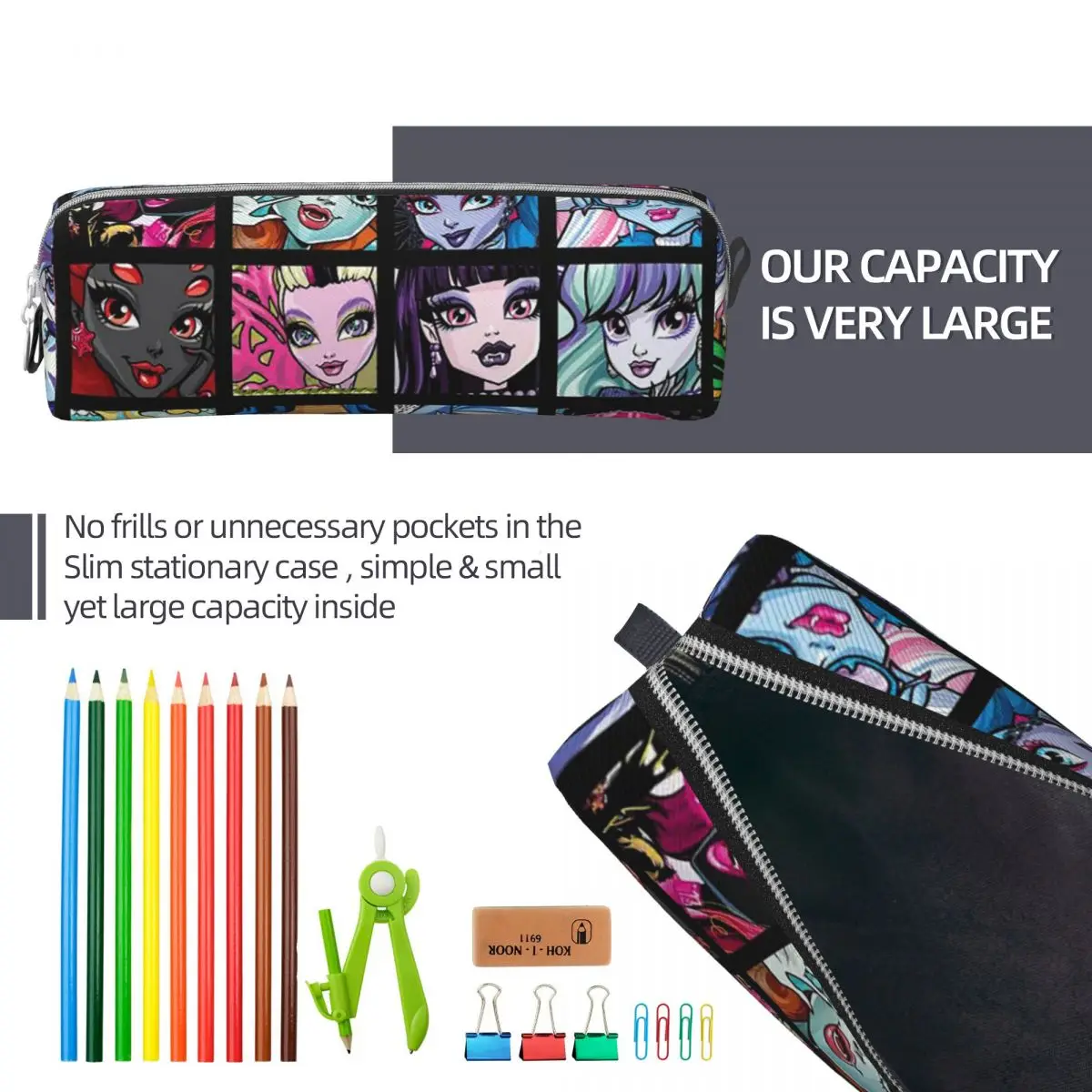 Monster High Collage Pencil Case Draculaura Pencilcases Pen for Student Large Storage Bags Students School Gifts Stationery