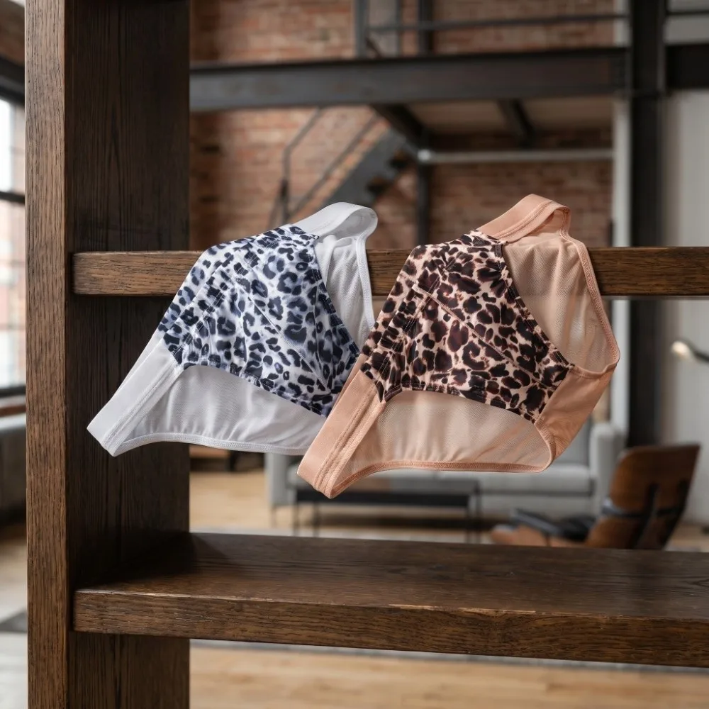 Unterhosen, Dessous, Leopardenmuster, Dreieckige Slips, Atmungsaktives Netzmaterial, Dünne Herren-Slips, Niedrige Taille, Transparente Unterwäsche für Männer – Detail 4