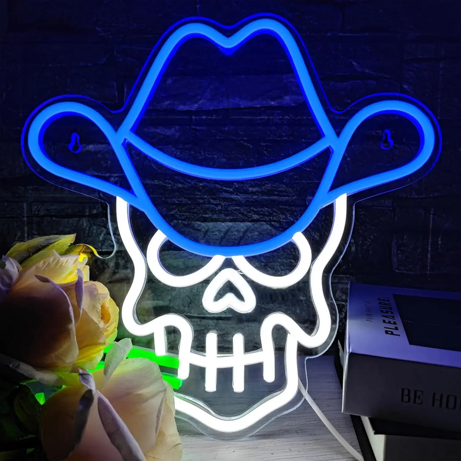 Halloween Decor Skull  Cowboy Neon Signs LED Neon Light Sign Light Up Neon Signs for Wall Decor Bedroom Man Cave Decor Bar Party