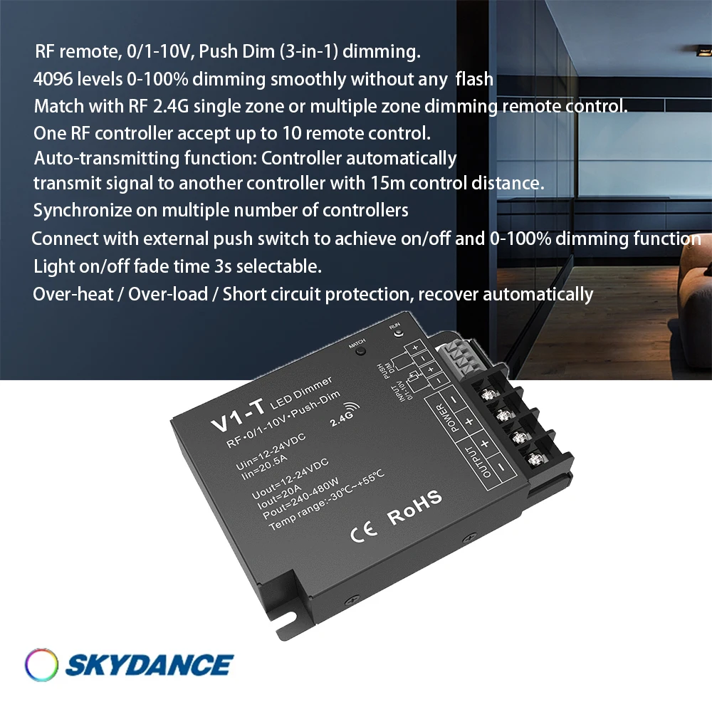 controlador escurecendo para tira de luz de cor unica 3in transmissao automatica sincronizacao dc1224v v1 t 20a 1ch cv rf 110v push dim 01