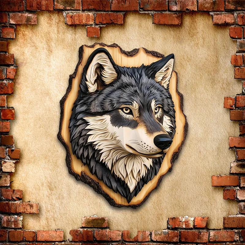 8in Vintage 2D Wolf Tiger Deer Flat Sign Heart-Shaped Wooden Wall Decoration Farmhouse Garden Animal Theme Listing Photo Props