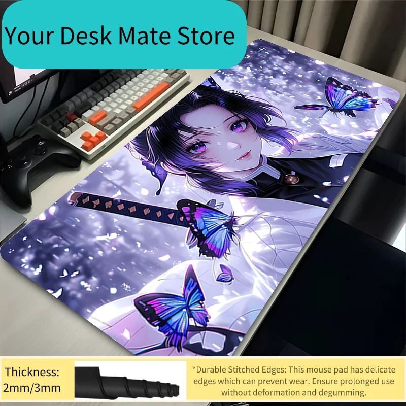 Mouse Pad XXL PC Purple Flower D-demon Slayer Desk Mat New Kochou Shinobu Mousepad Laptop Anime Girl Gamer Cabinet Keyboard Rug