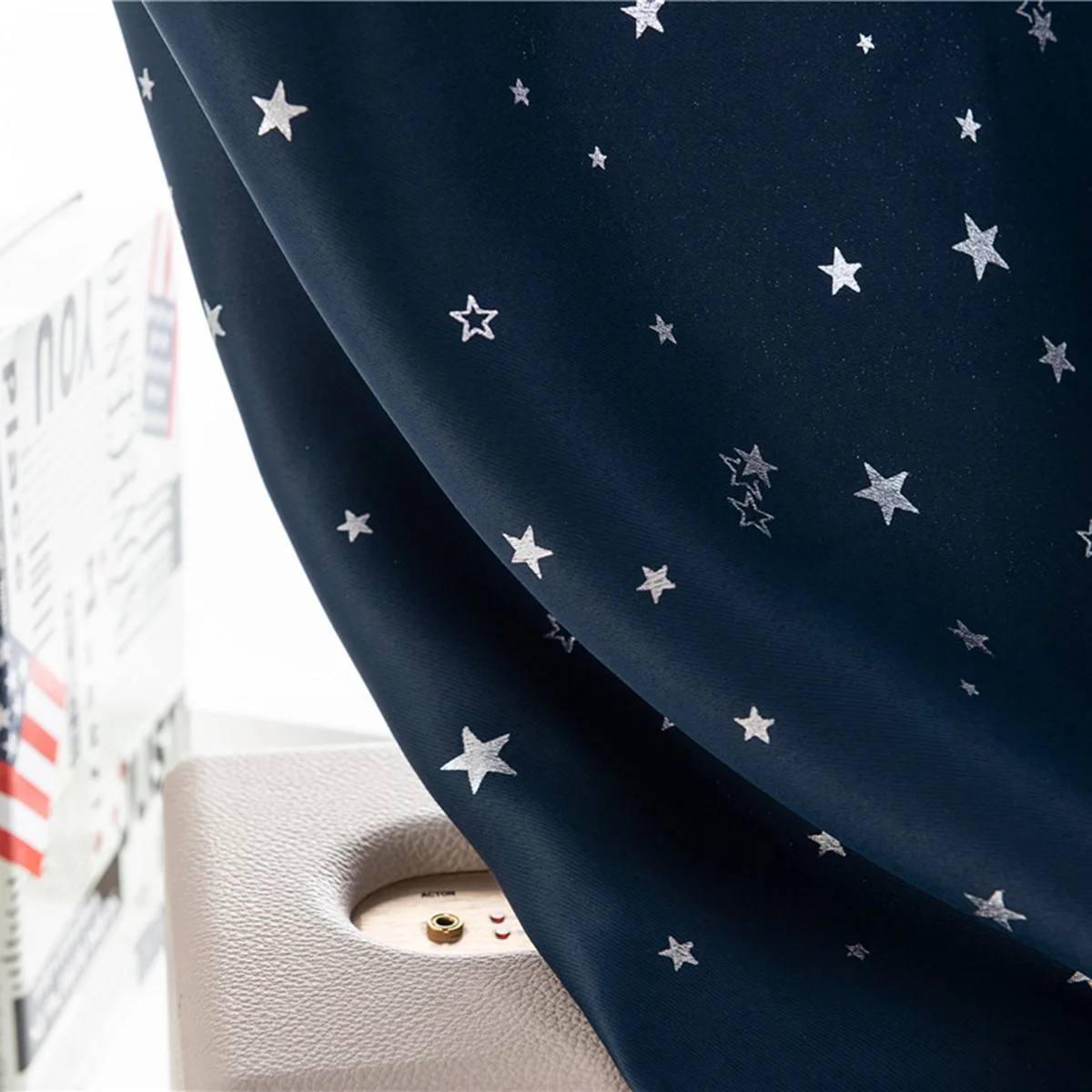 

1 pc Blackout Curtains 60X150Cm Navy Punch Free Silver Star Window Drape Thickened Sun Blocking For Home Bedroom Room