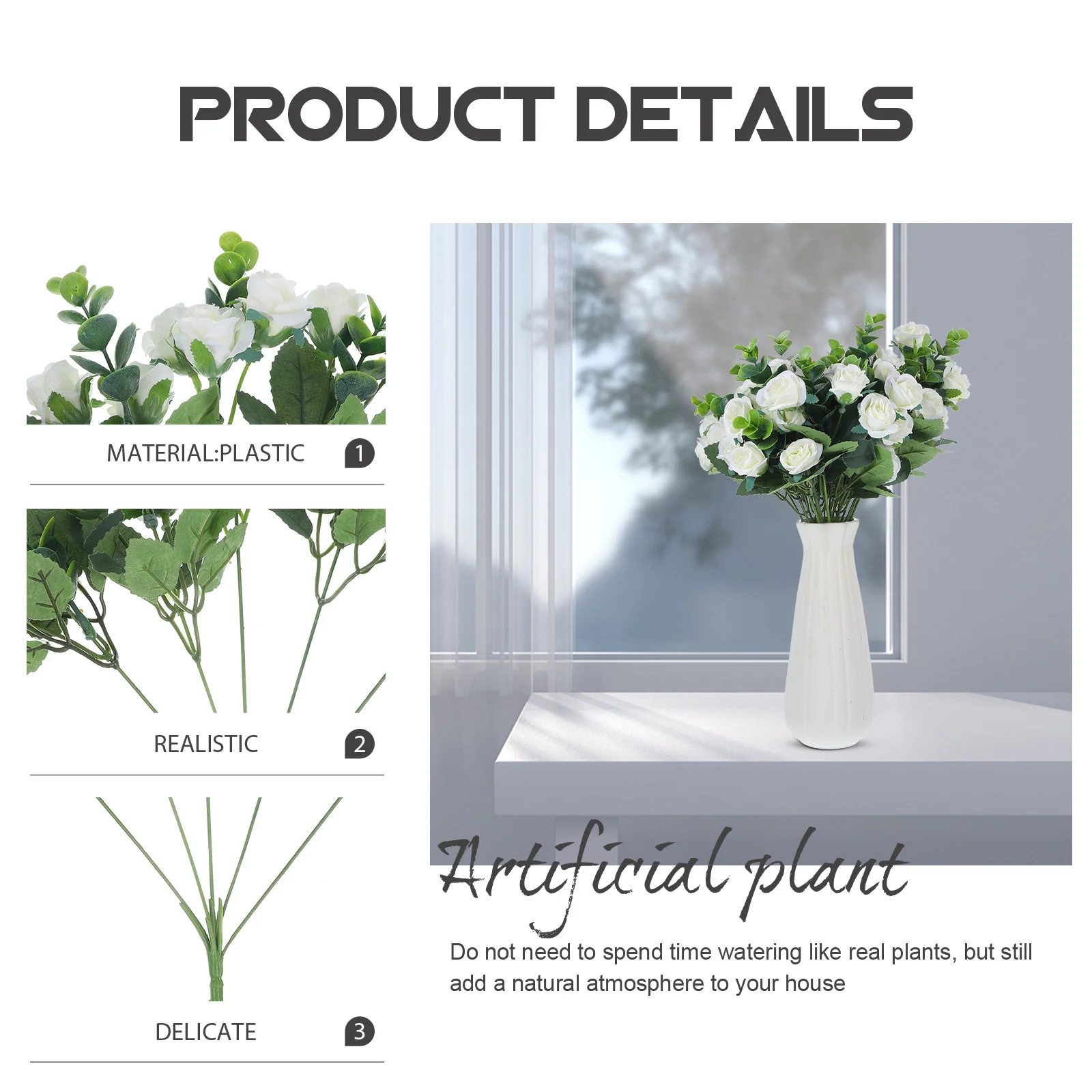 

5pcs Simulation Rose Flowers Artificial Flower Decor Wedding Party Bouquet Home Garden Fake Rose Adorns Waterproof Sunproof