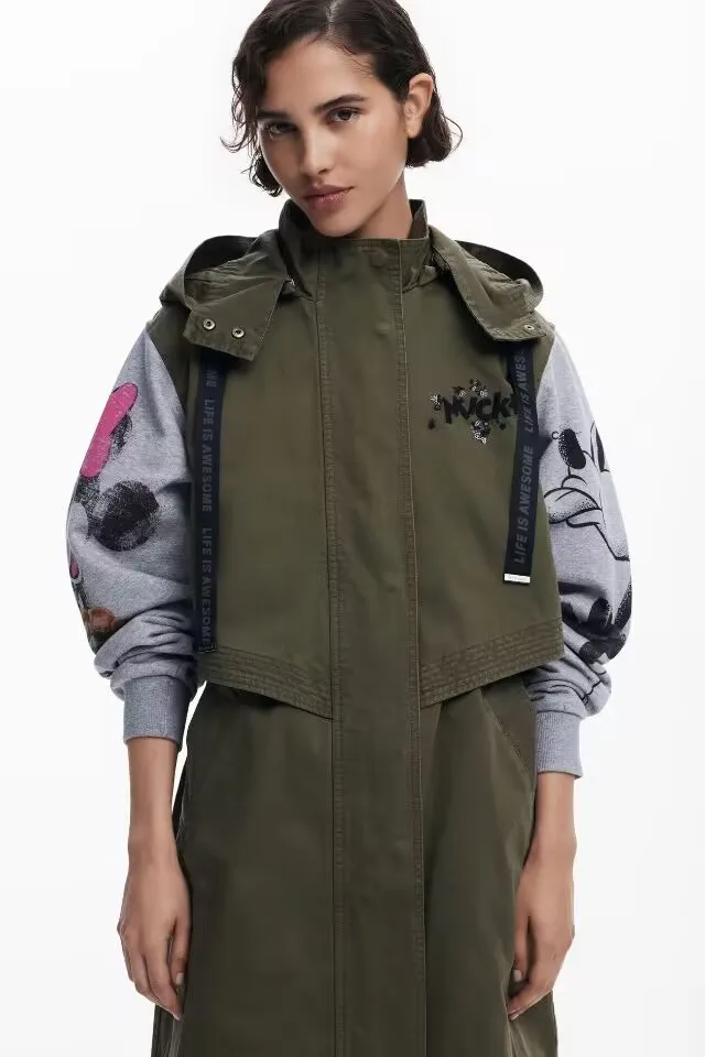 

Spanish foreign trade new stitching print hooded women's windbreaker