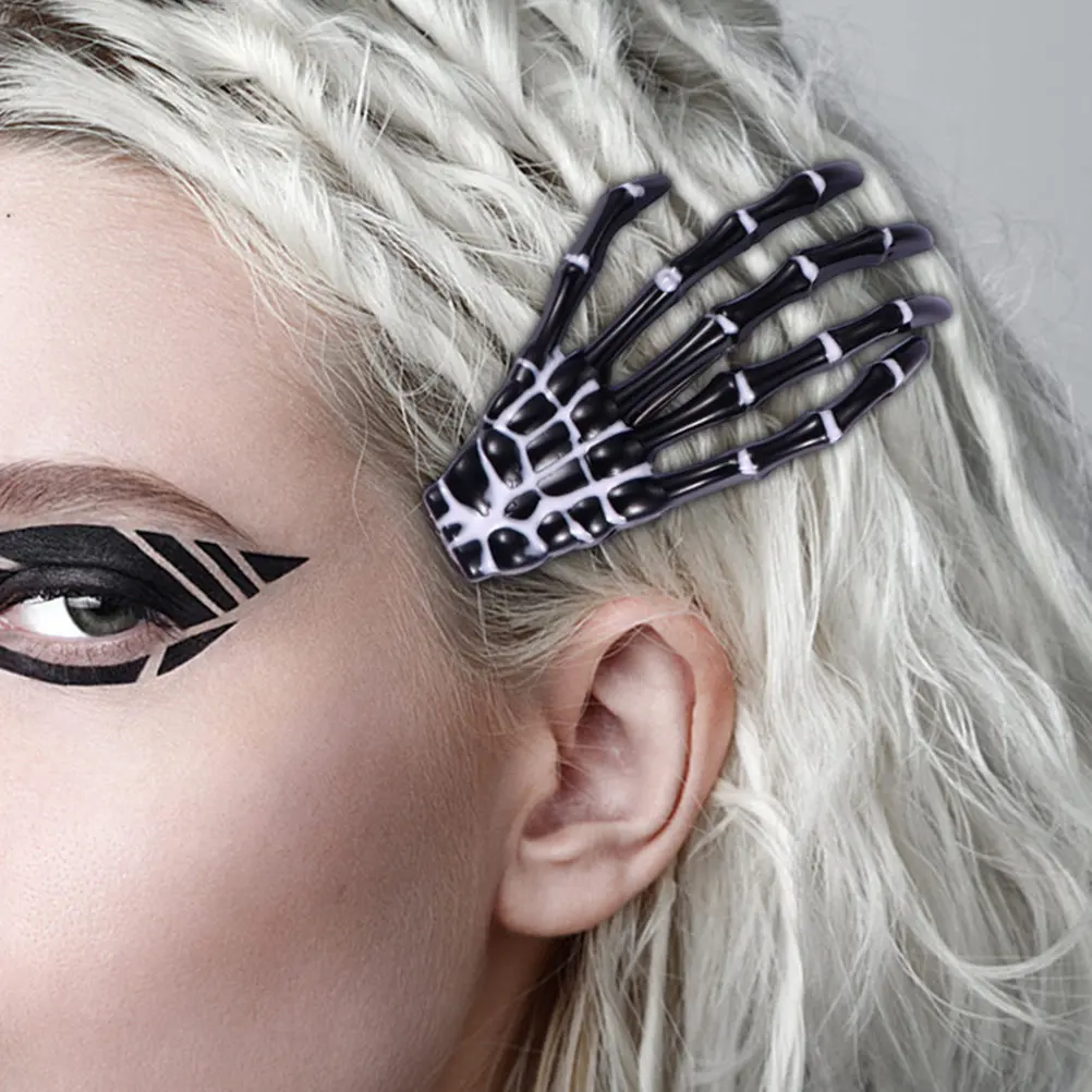 12Pcs Hand Hair Clips Fluorescent Skull Clips Halloween Hair Accessories Gothic Punk Styling Barrettes for Women