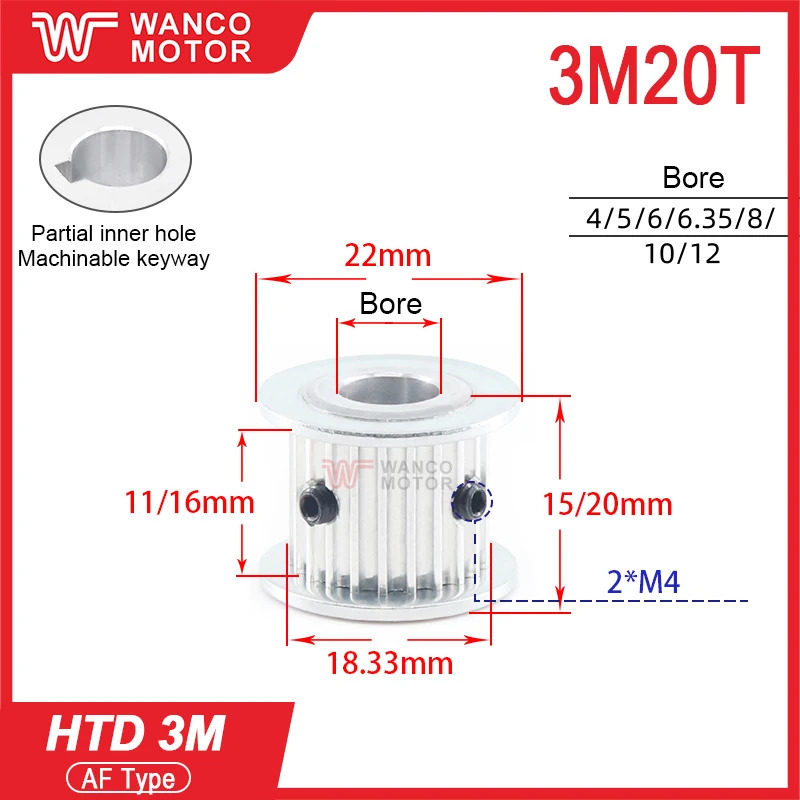 HTD 3M Synchronous Wheel 3M Belt Pulley 20Teeth 22Teeth 24Teeth HTD3M 20T 22T 24T  HTD3M Timing Pulley