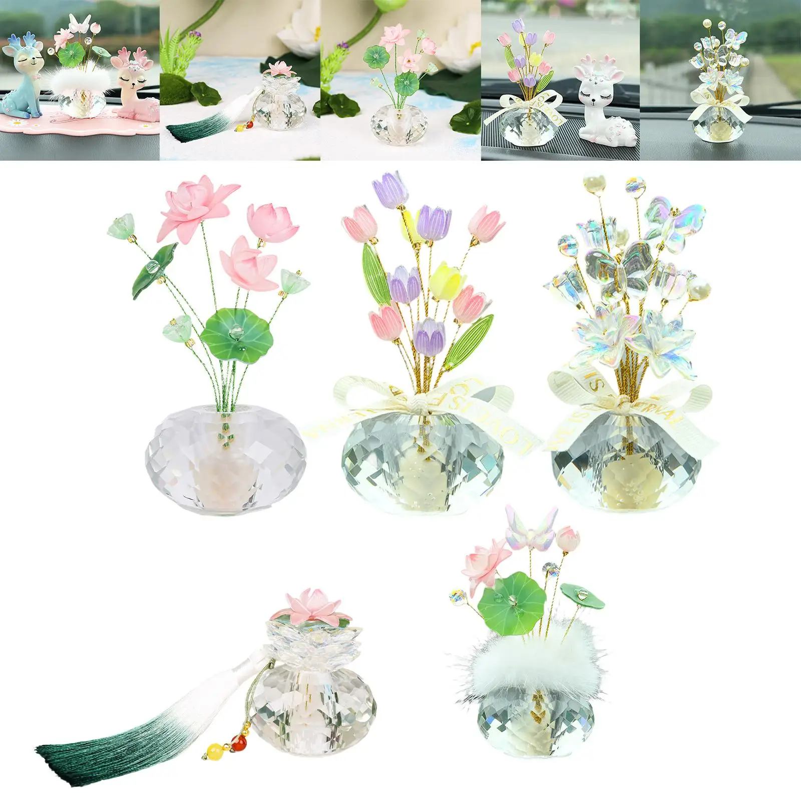 

Flower Crystal Vehicle Dashboard Display Car Ornament Unique Car Interior