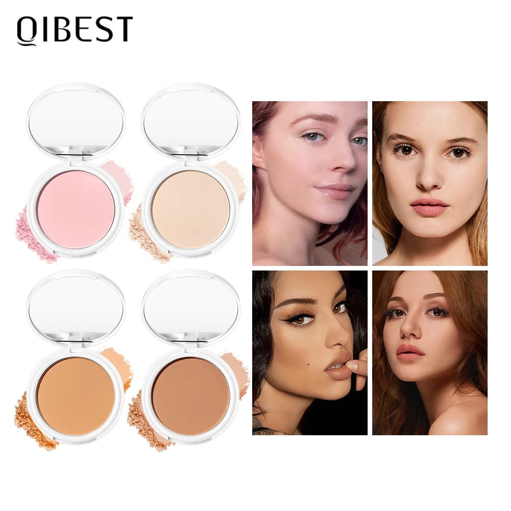 QIBEST Face Powder Oil-Control 24 Hours Long Lasting Matte Finish Concealer Pressed Powder Brighten Base Makeup Setting Powder