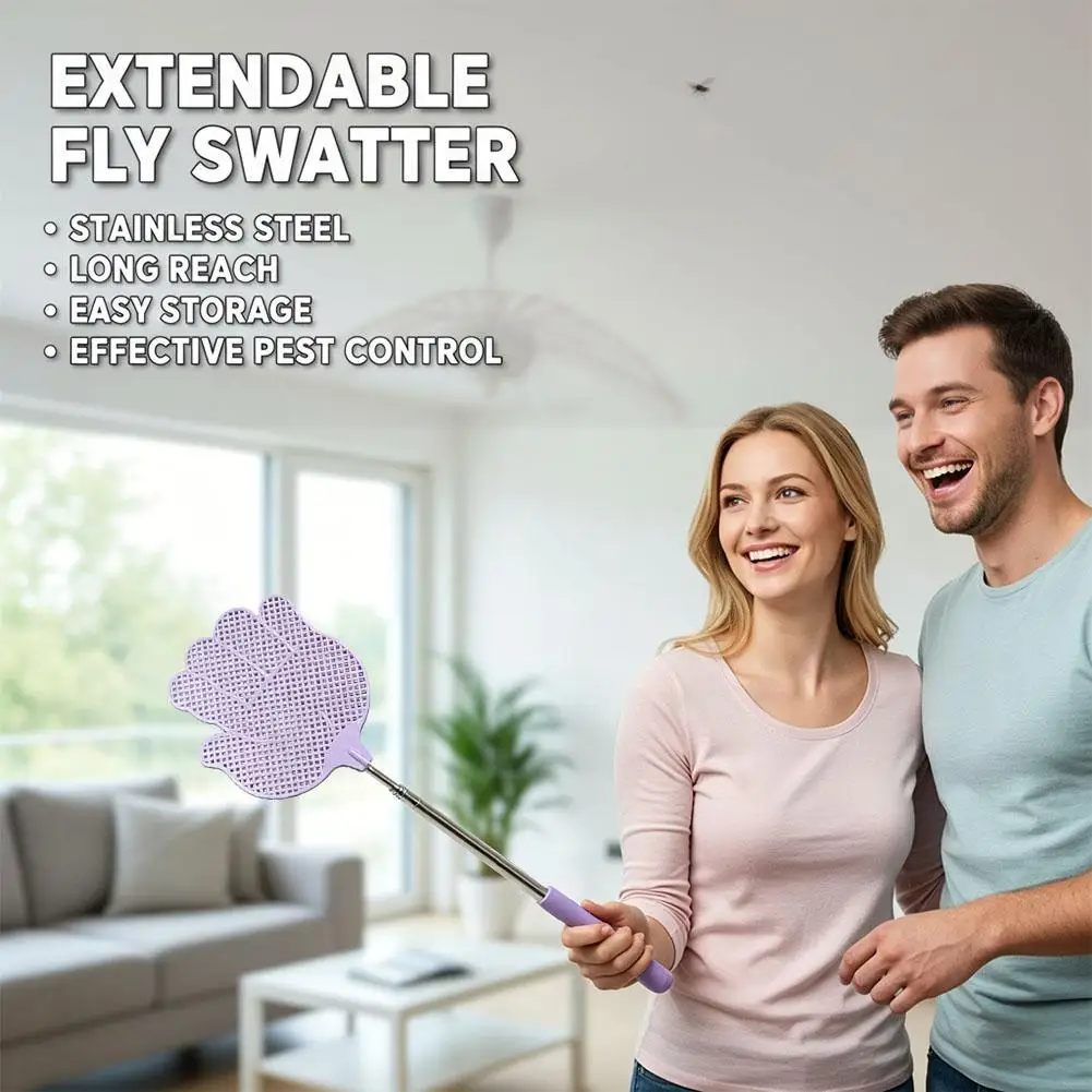 Picture 4: 77cm Scalable Stainless Steel Fly Swatter That Won't Rot, Household Extended And Thickened Fly Swatter Long Handle Telescopic