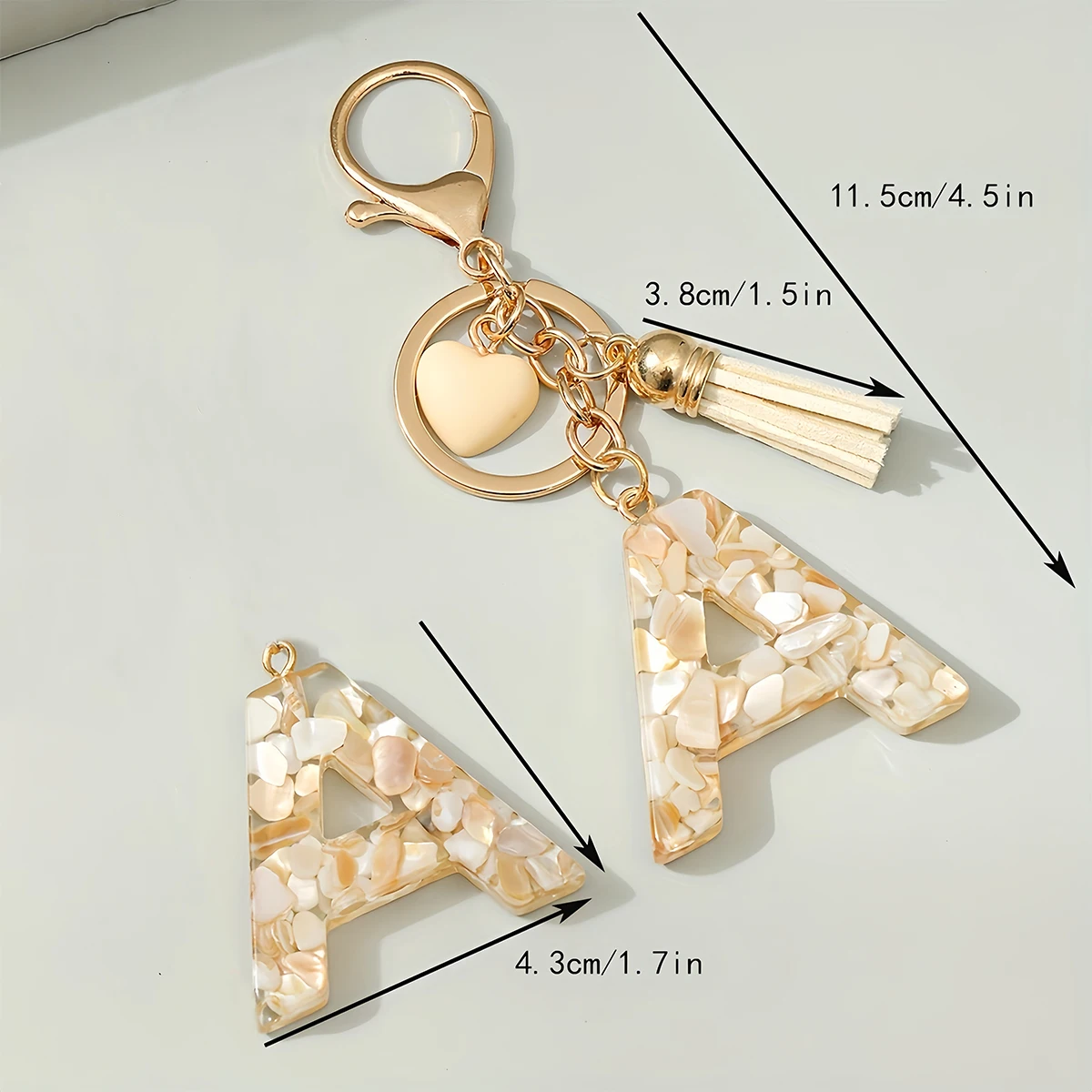 Cream-coloured 26 Initials Keychain Cute Heart Tassel Pendant Letter Key Chains for Women Girls Purse Bag Jewelry Car Trinket view 2