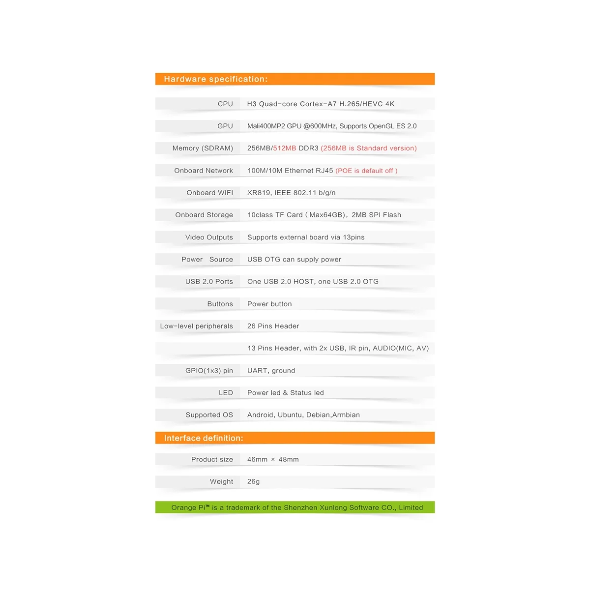 Orange Pi زيرو 512 ميجابايت H3 -Core ، كمبيوتر لوحي واحد مفتوح المصدر ، تشغيل أندرويد 4.4 ، صورة دبيان