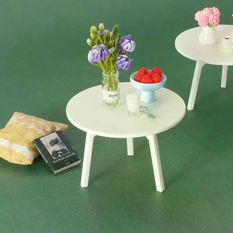 1 pezzo di casa delle bambole in miniatura tavolo rotondo bianco modello simulazione mobili decorazione accessori fai da te giocattoli