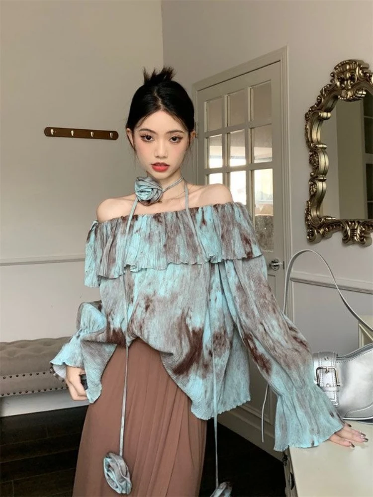 

Шифоновые женские топы с оборками и рюшами, длинная корейская популярная одежда Y2k, модная новая коллекция, 2025 высокая базовая женская рубашка и блузка