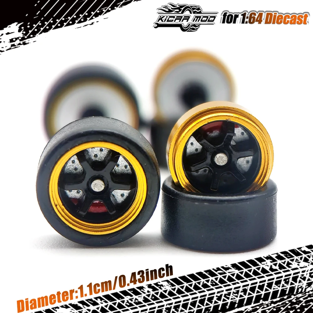 Kicarmod 1/64 Metallfelgen Modellräder mit Kunststoffspeichen und Bremsscheiben, Raddurchmesser 11mm, Hobby-Sammlerstück, 1 Set – Detail 5