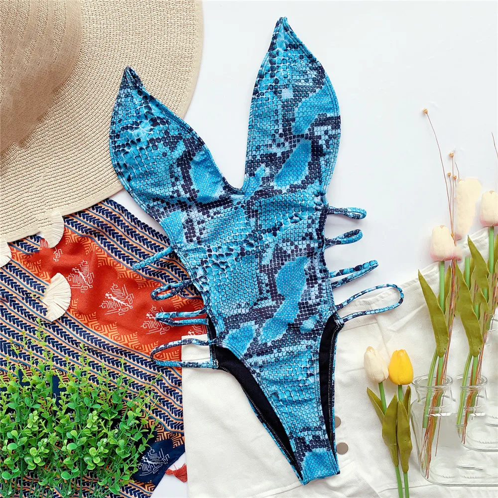 Sexy Snake Print Backless Swimwear One Piece Swimsuits Woman 2025 Hollow Cut Out Monokini String Bathing Swimming Suit Bather