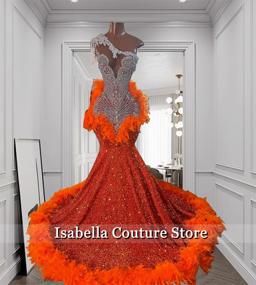スパンコール,クリスタルビーズ,宝石と宝石,誕生日パーティー用,キラキラオレンジ,2025のカスタマイズされたプロムドレス