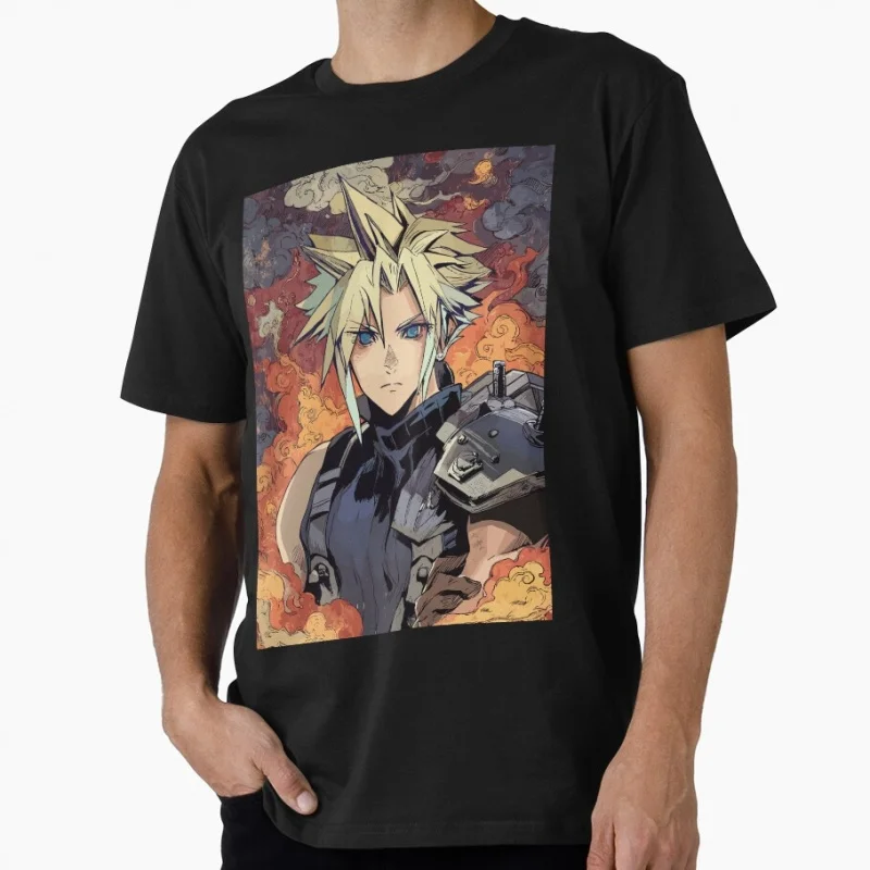 

Cloud Strife FF7 Final Fantasy Game Gift T shirt for RPG gamer 100% cotton Short Sleeve Graphic Clothes All size tops S-6XL