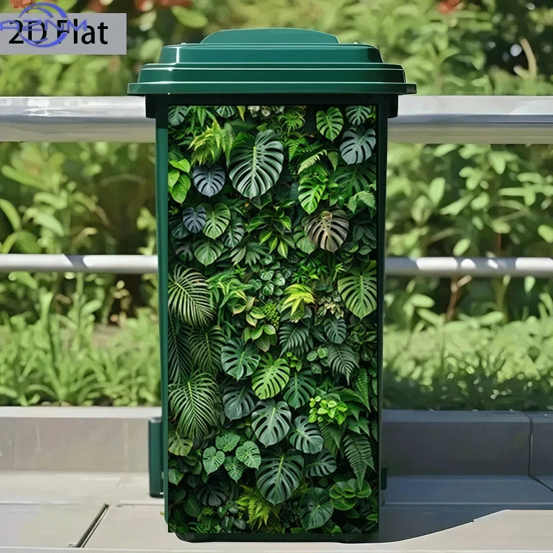 2D Flat Printing 1pc Trash Can Sticker 37×82cm Rainforest Plant Guide Themed Design Self-Adhesive Wall Decal Wallpaper for Kit