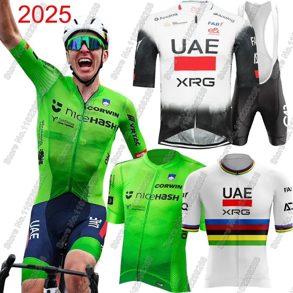 Uae Slovenia Nationale Team 2024 Wielertrui Set Tadej Pogacar Groene Kleding Racefiets Shirts Pak Fiets Fietsbroek Mtb